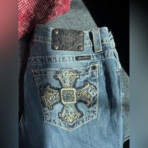 Miss Me Blue Denim Jeans with Tan Stitching